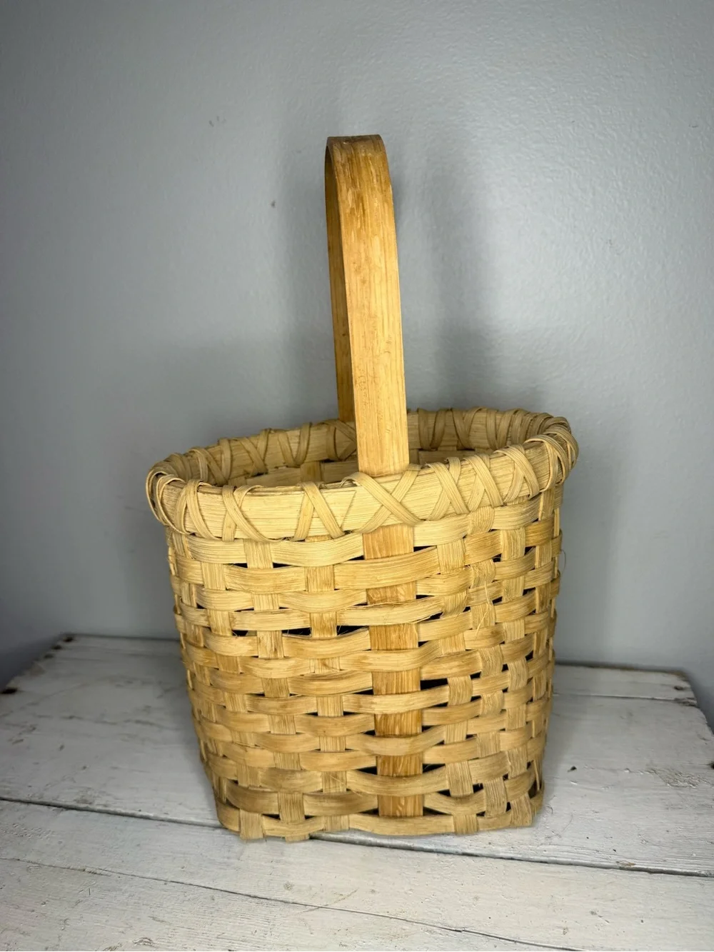 Vintage HandMade Split Wood Woven Wine Carrier Basket For 2 Wine Bottles Sturdy